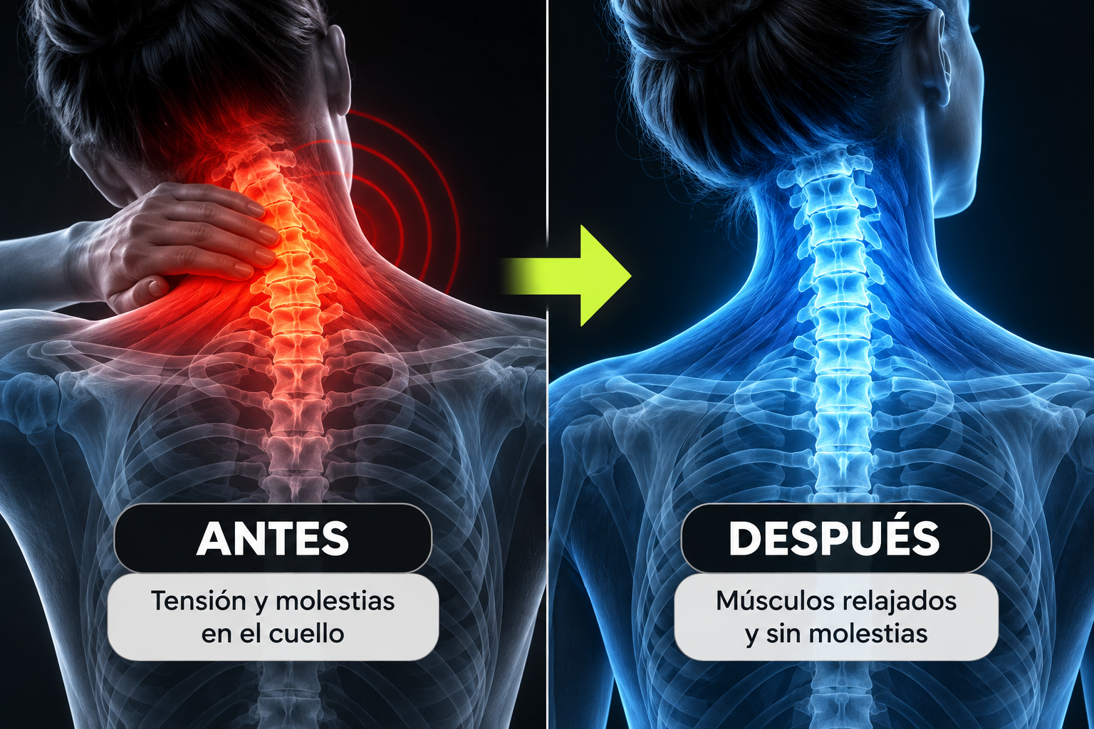 Antes y después del uso del masajeador NovaBoom