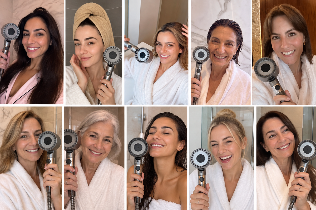 Clientes utilizando el cabezal de ducha AquaPro
