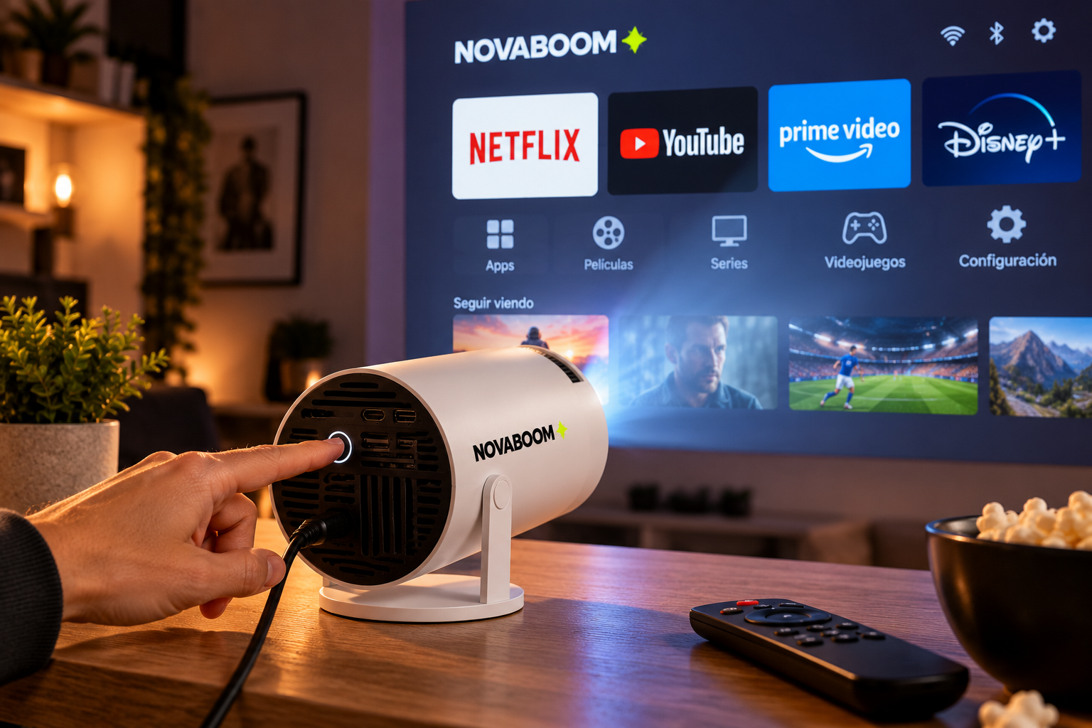 Encendido y configuración del proyector NovaBoom